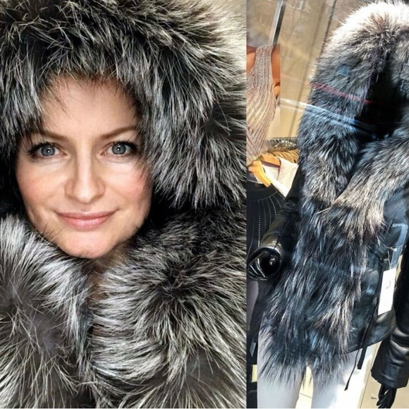 leather jacket natural fox fur - Picture 3 of 5